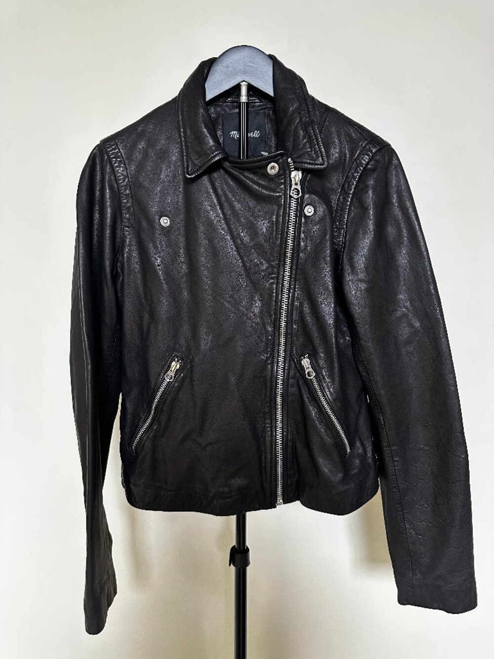 NWT Madewell Black Washed Leather Motorcycle Jacket Size M